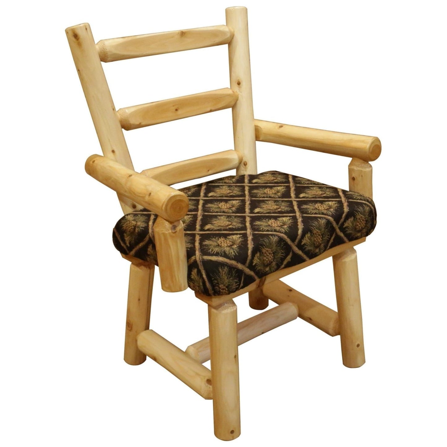 Set of 2 Rustic White Cedar Log Upholstered Captain’s Chairs