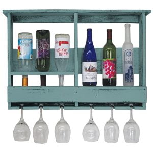 Farmhouse 6 Bottle Wine Bar with 6 Glass Holder