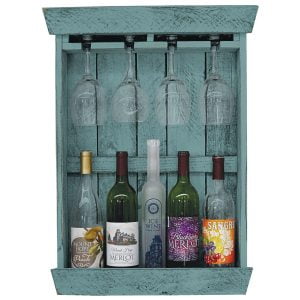 Farmhouse Shadow Box 5 Bottle with 4 Wine Glass Holder