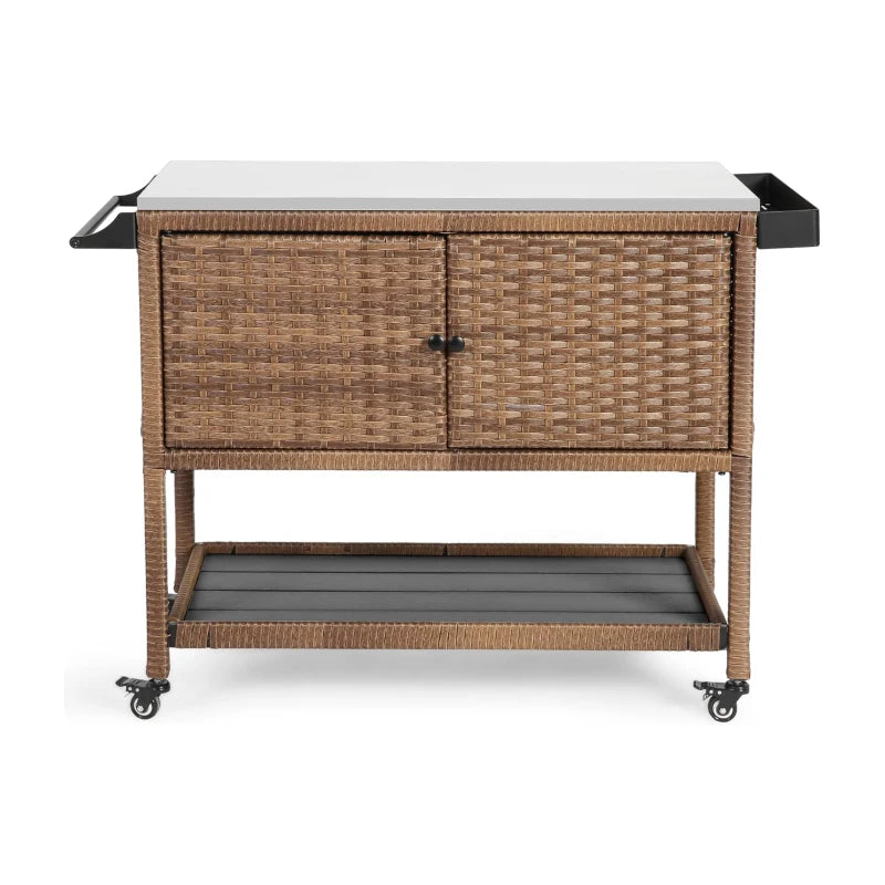 Brown Outdoor Wicker Bar Cart