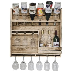 Farmhouse 9 Wine Bottle Display with 9 Glass Holder