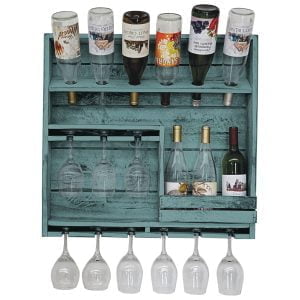 Farmhouse 9 Wine Bottle Display with 9 Glass Holder