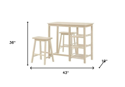 43" Three Piece Beige Solid Wood Rectangular Bar Table