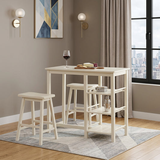 Homeroots 43" Three Piece Cream Solid Wood Rectangular Bar Table