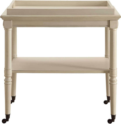 30" Antiqued White Wood Rolling Bar Cart with Storage Shelves