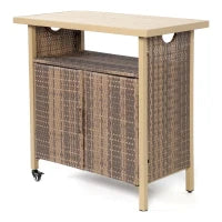 Outdoor Wicker Bar Cart with Plastic Wood