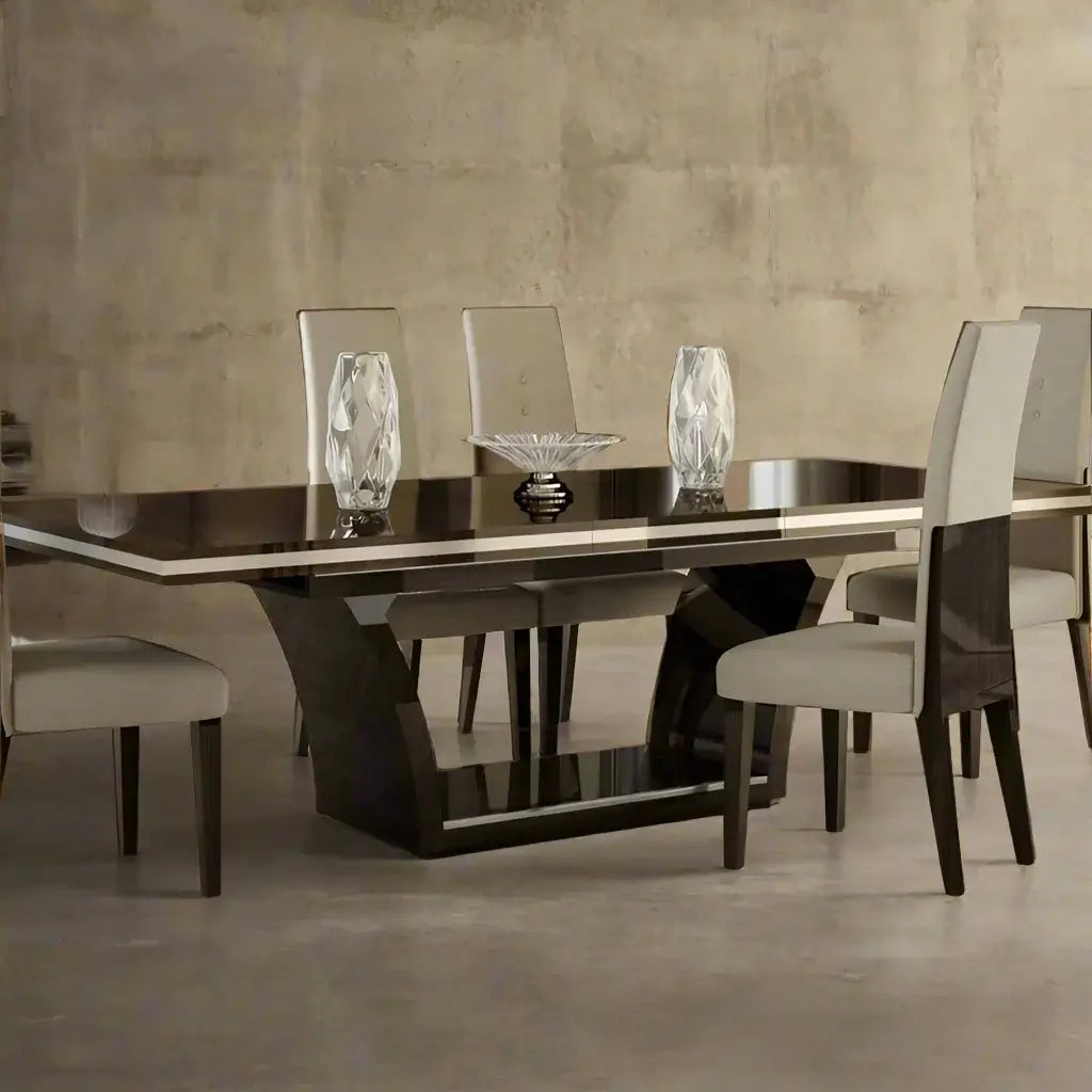 Seven Piece Dark Brown Solid Wood Dining Set with Six Chairs
