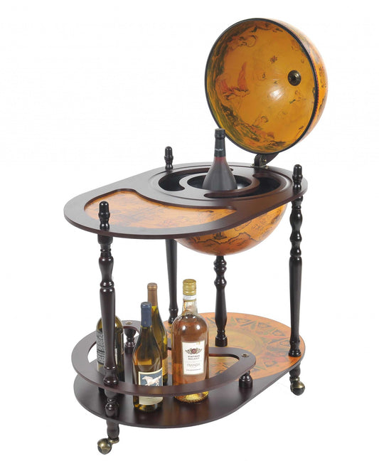 Globe Rolling Bar Cart With Wine Storage