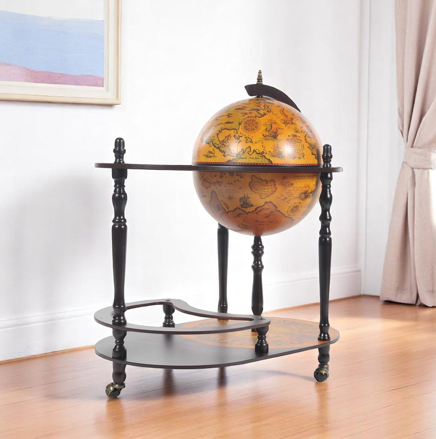 Globe Rolling Bar Cart With Wine Storage