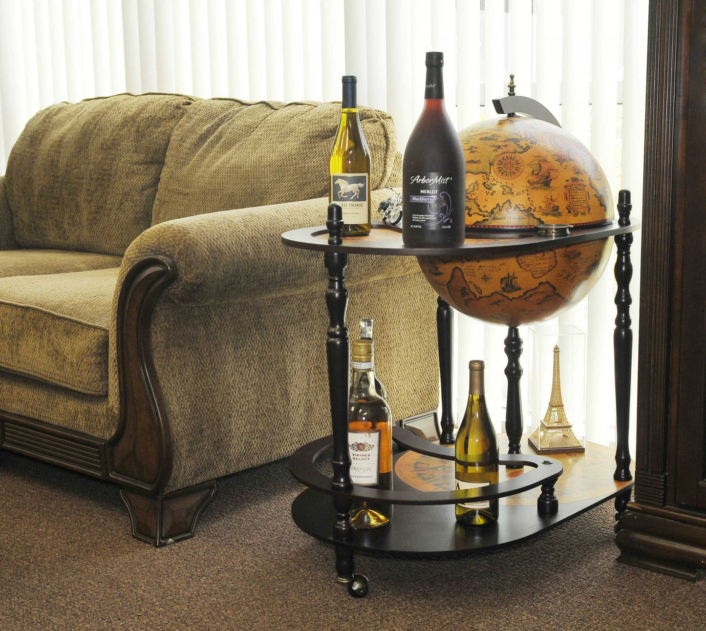 Globe Rolling Bar Cart With Wine Storage