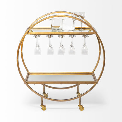 Round Gold Rolling Kitchen Cart With Storage