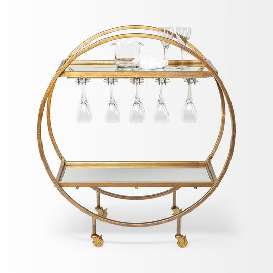 Round Gold Rolling Kitchen Cart With Storage
