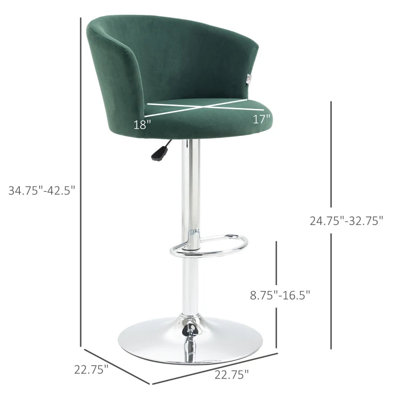 HOMCOM Modern Upholstered Adjustable Barstools with Swivel Seat
