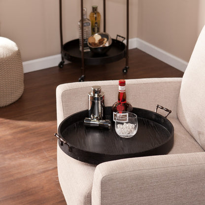 Wood And Iron Round Rolling Bar Cart