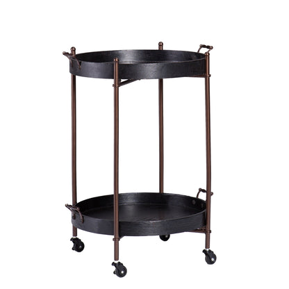 Wood And Iron Round Rolling Bar Cart