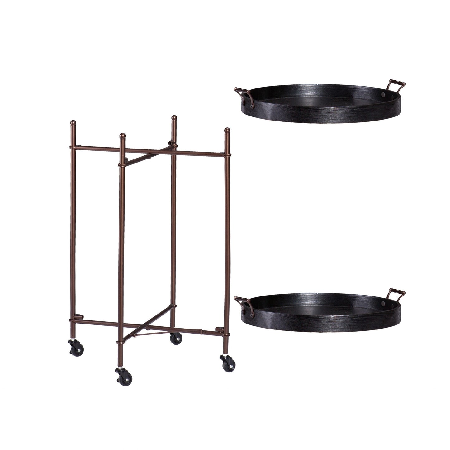Wood And Iron Round Rolling Bar Cart