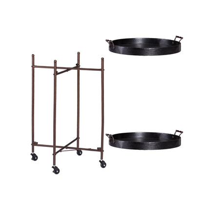 Wood And Iron Round Rolling Bar Cart