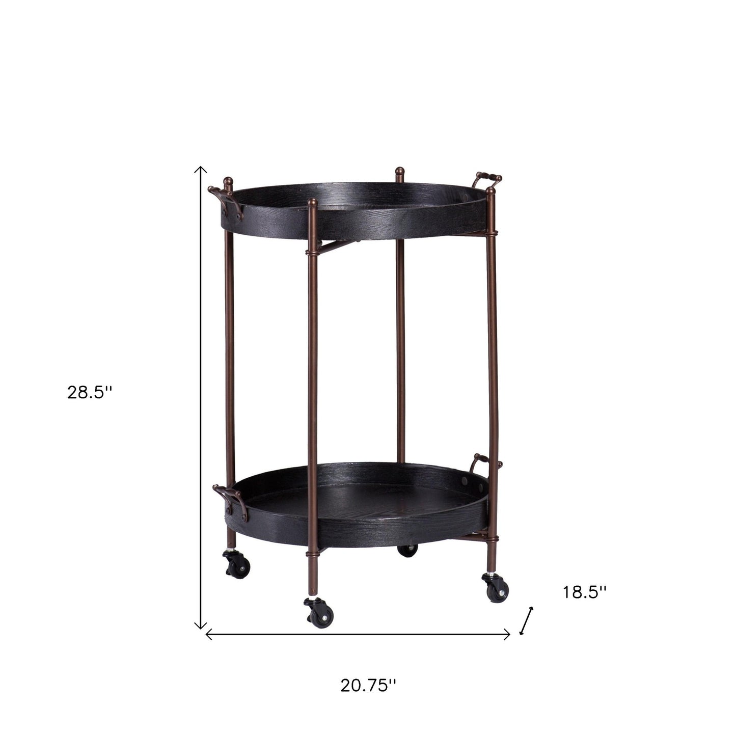 Wood And Iron Round Rolling Bar Cart