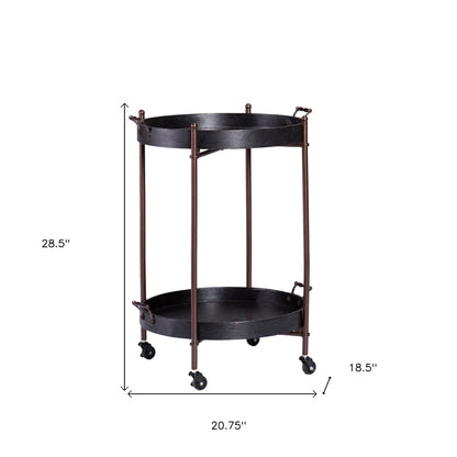 Wood And Iron Round Rolling Bar Cart