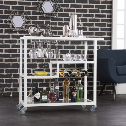 Contemporary Rolling Bar Cart With Wine Storage