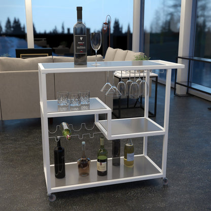 Contemporary Rolling Bar Cart With Wine Storage