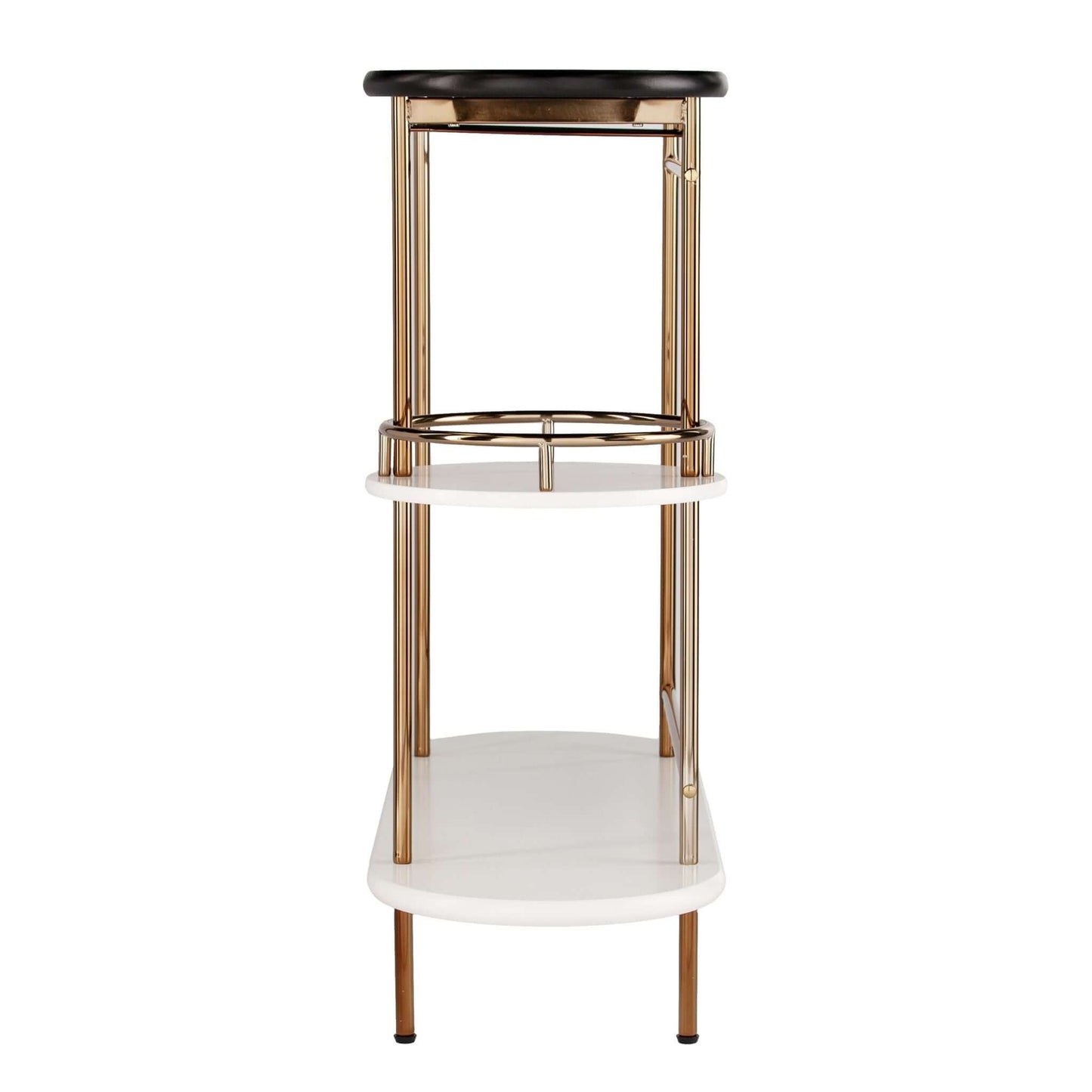 Gold Black and White Metal Oval Bar Cart With Wine Storage