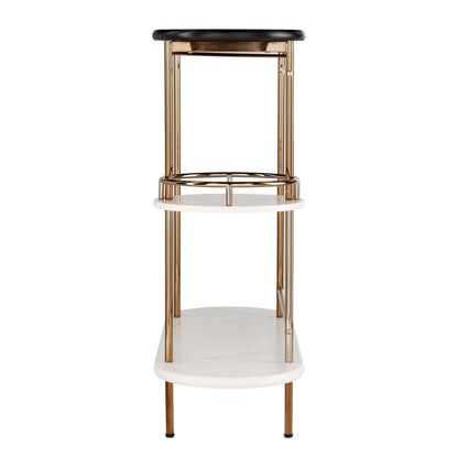 Gold Black and White Metal Oval Bar Cart With Wine Storage