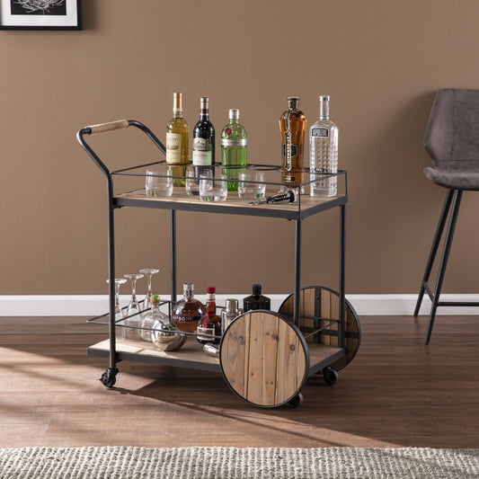 Iron Reclaimed Wood Rolling Bar Cart