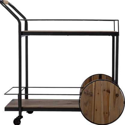 Iron Reclaimed Wood Rolling Bar Cart