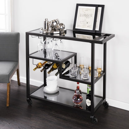 Black and Gray Mirrored Glass Bar Cart