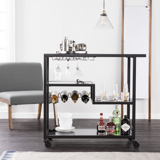Black and Gray Mirrored Glass Bar Cart