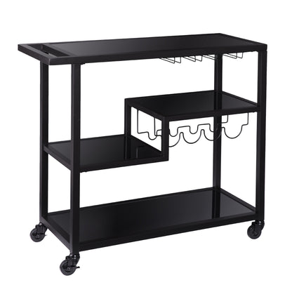 Black and Gray Mirrored Glass Bar Cart