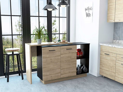 Natural 59" Kitchen Island With Storage