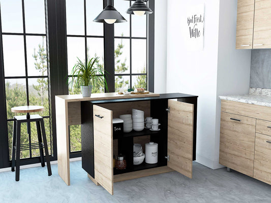 Natural 59" Kitchen Island With Storage