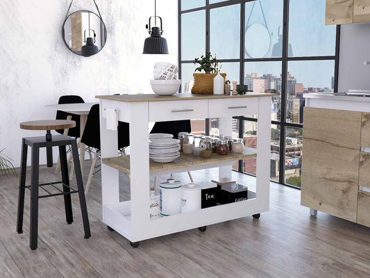 Black and Natural 36" Kitchen Island With Storage