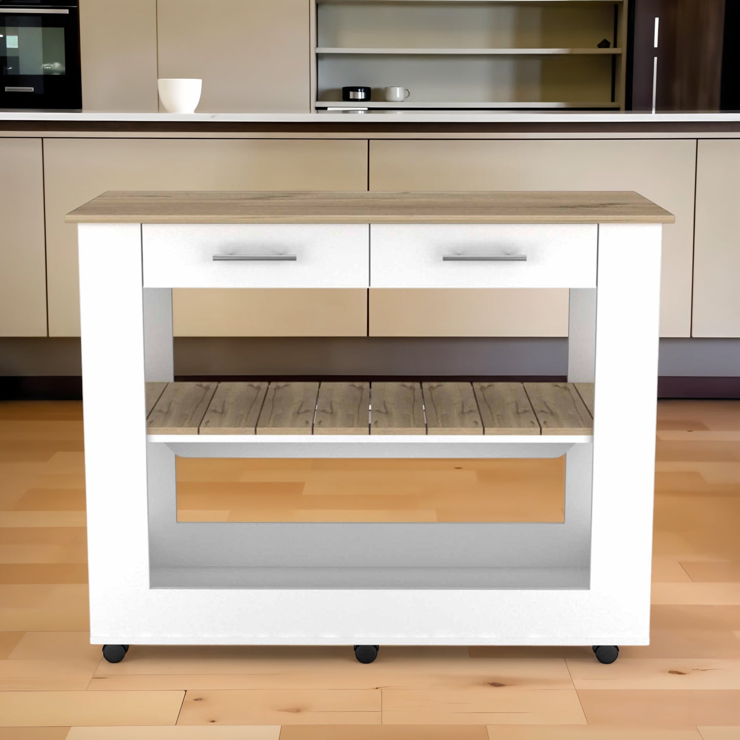 Black and Natural 36" Kitchen Island With Storage