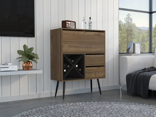 46" Dark Brown and Black Wood Console Bar Cabinet