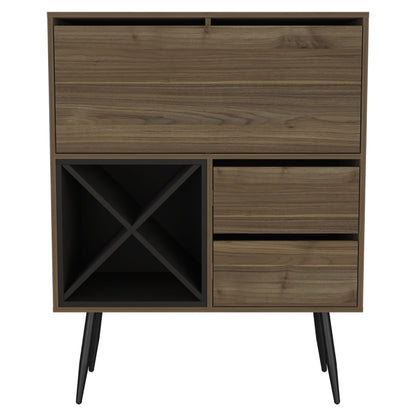 46" Dark Brown and Black Wood Console Bar Cabinet