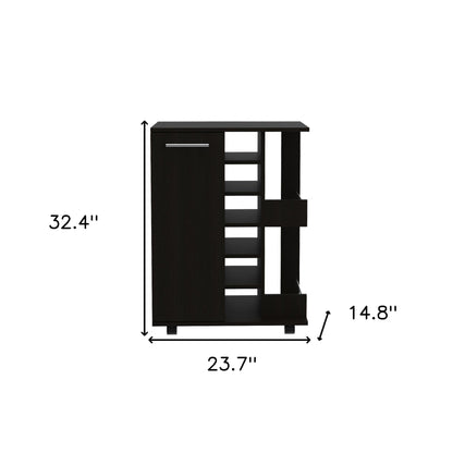 Black Rolling Bar Cabinet With Wine Storage