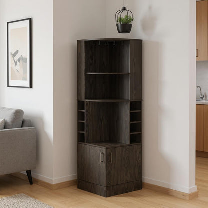 18" Natural Corner Bar Cabinet With Eleven Shelves