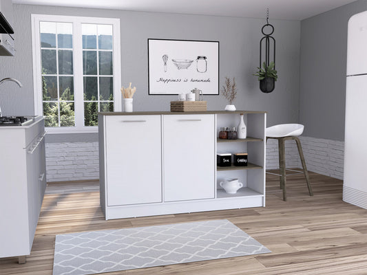 White and Brown 59" 26  Kitchen Island With Storage