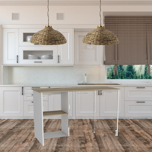 White and Brown 59" 25  Kitchen Island With Storage