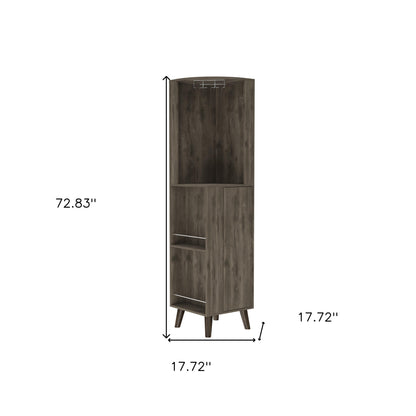 73" Dark Brown Wood Corner Bar Cabinet With One Drawer