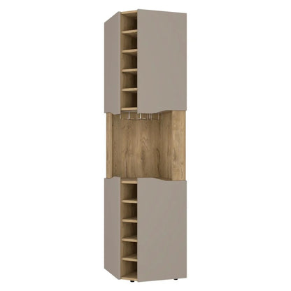 72" Brown and Taupe Wood Corner Bar Cabinet With Four Doors