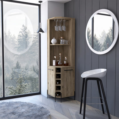 18" Natural Corner Bar Cabinet With Eleven Shelves