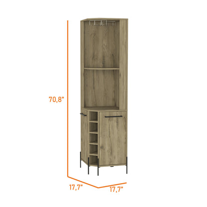 18" Natural Corner Bar Cabinet With Eleven Shelves
