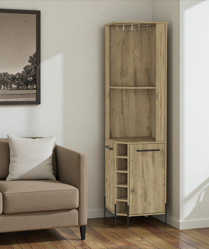 18" Natural Corner Bar Cabinet With Eleven Shelves