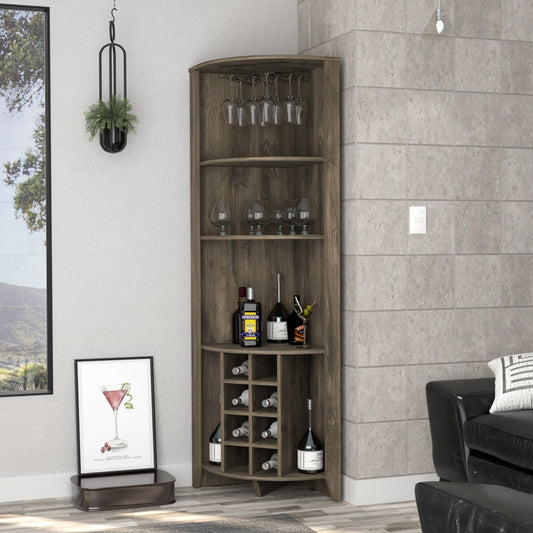 Dark Brown Wood Corner Bar Cabinet