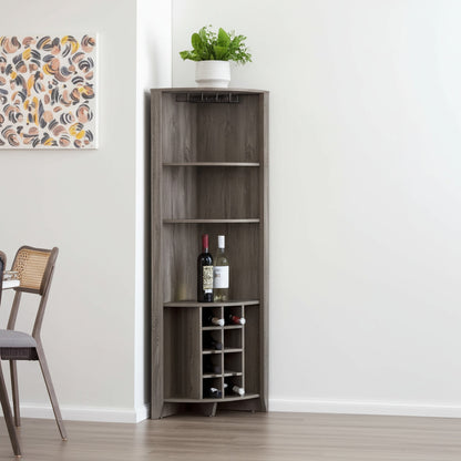 Dark Brown Wood Corner Bar Cabinet