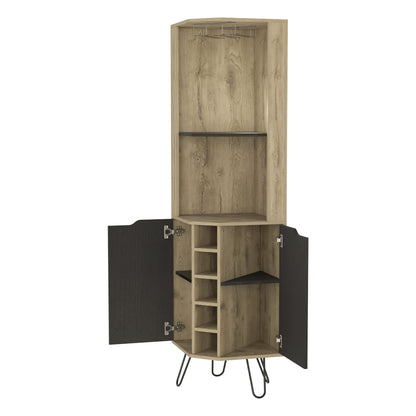 18" Natural Corner Bar Cabinet With Eleven Shelves